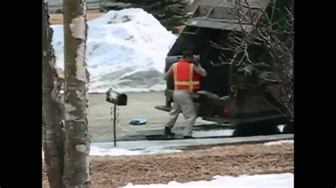 angry trash man|angry garbage man destroys mailbox.